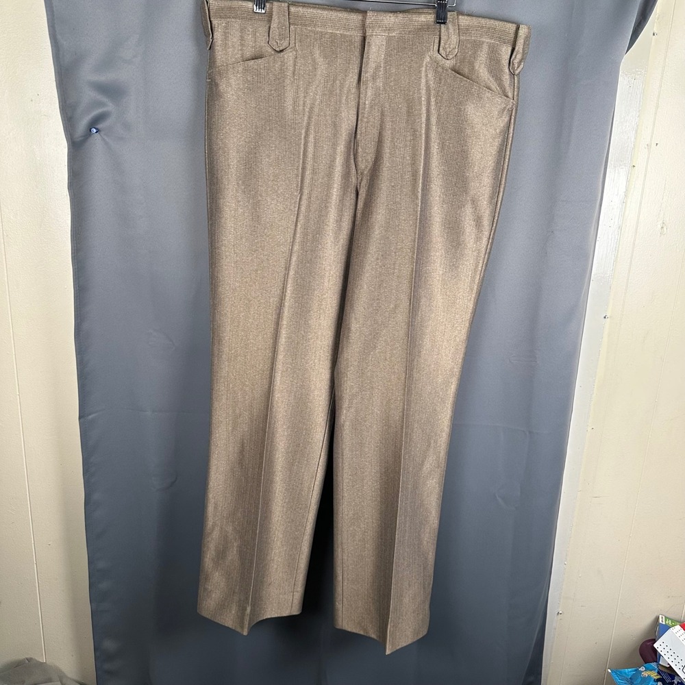 Circle S Mens Vintage Western Dress Pants Tan Textured Polyester Knit 40x30 USA - Picture 2 of 9